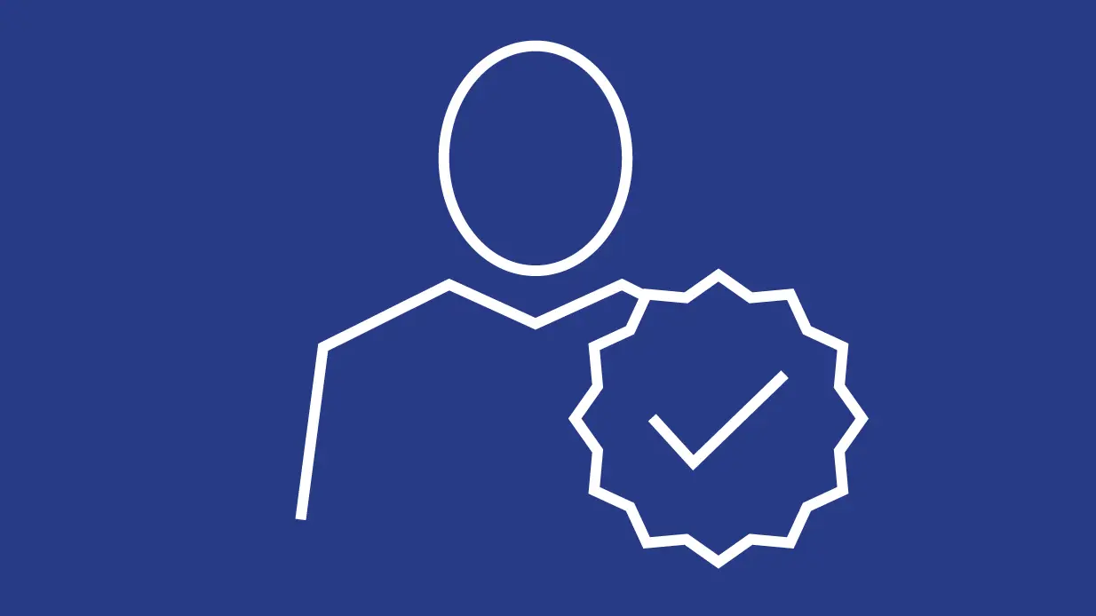 A check mark in front of an outline of a person.