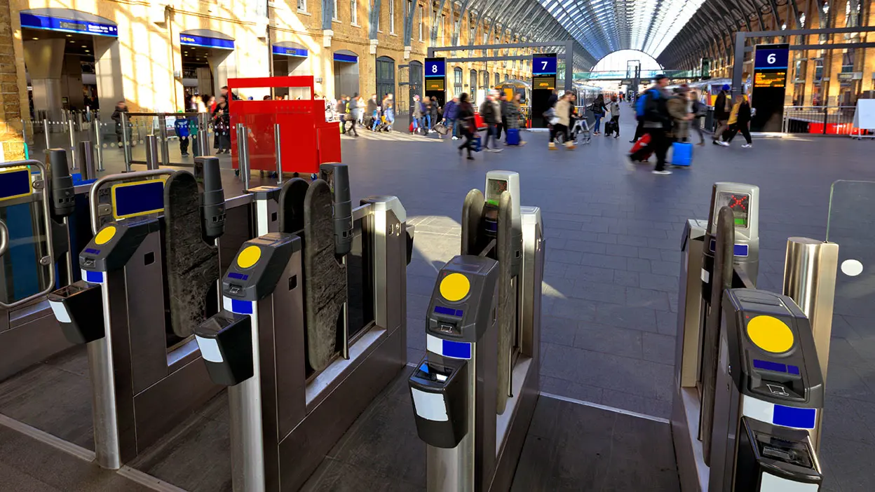 Turnstiles at a transit station.